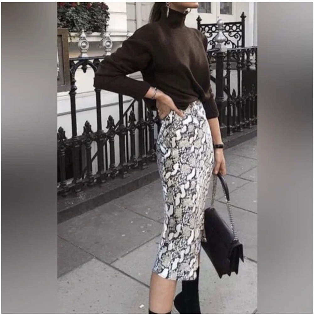 Satin snakeskin midi skirt